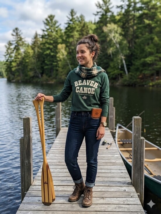 Roots Tops - Roots Beaver Canoe Green Long Sleeve Graphic Tee